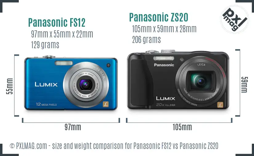 Panasonic FS12 vs Panasonic ZS20 size comparison