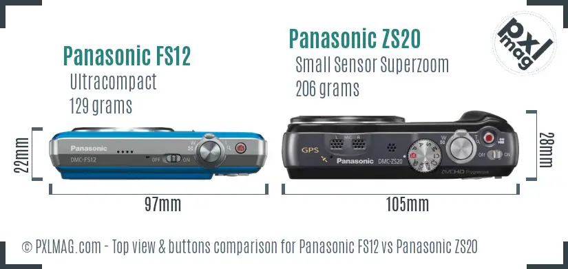 Panasonic FS12 vs Panasonic ZS20 top view buttons comparison