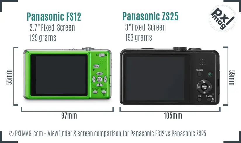 Panasonic FS12 vs Panasonic ZS25 Screen and Viewfinder comparison