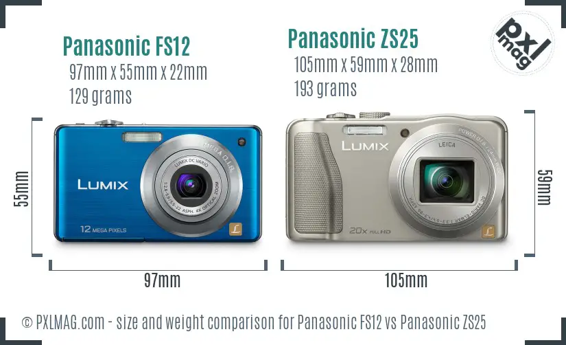 Panasonic FS12 vs Panasonic ZS25 size comparison
