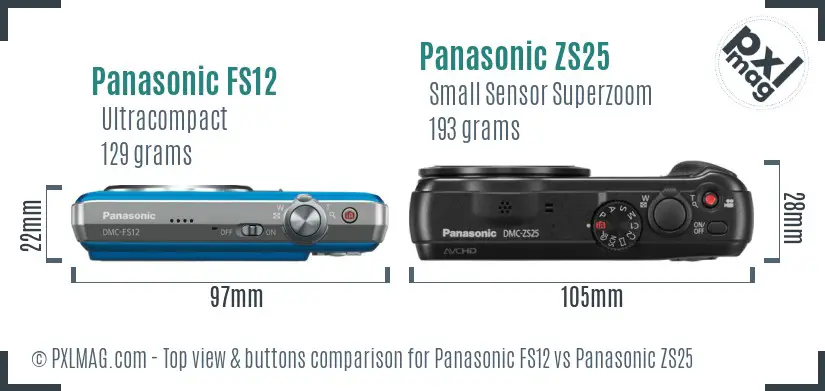 Panasonic FS12 vs Panasonic ZS25 top view buttons comparison
