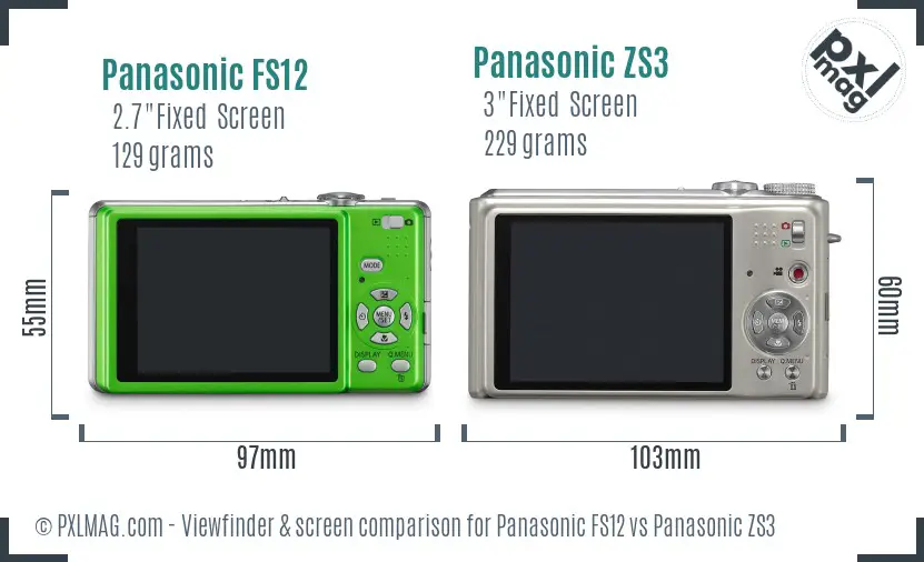 Panasonic FS12 vs Panasonic ZS3 Screen and Viewfinder comparison
