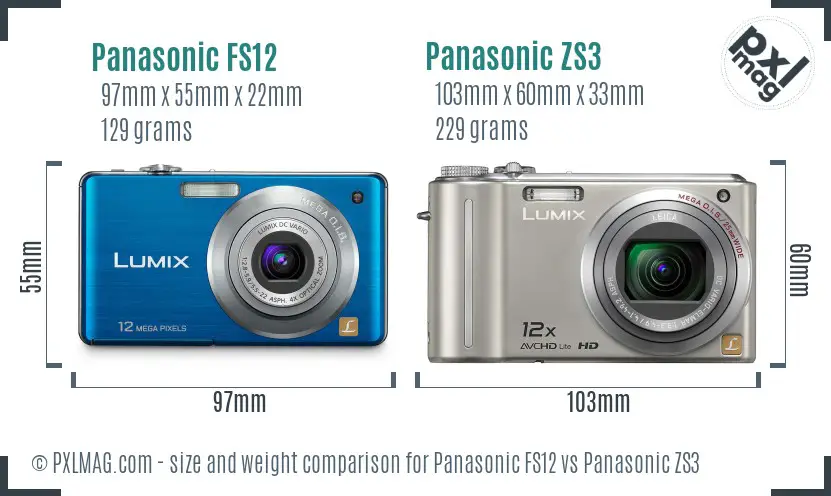 Panasonic FS12 vs Panasonic ZS3 size comparison