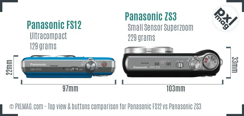 Panasonic FS12 vs Panasonic ZS3 top view buttons comparison