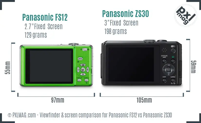 Panasonic FS12 vs Panasonic ZS30 Screen and Viewfinder comparison