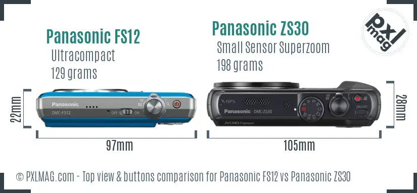 Panasonic FS12 vs Panasonic ZS30 top view buttons comparison