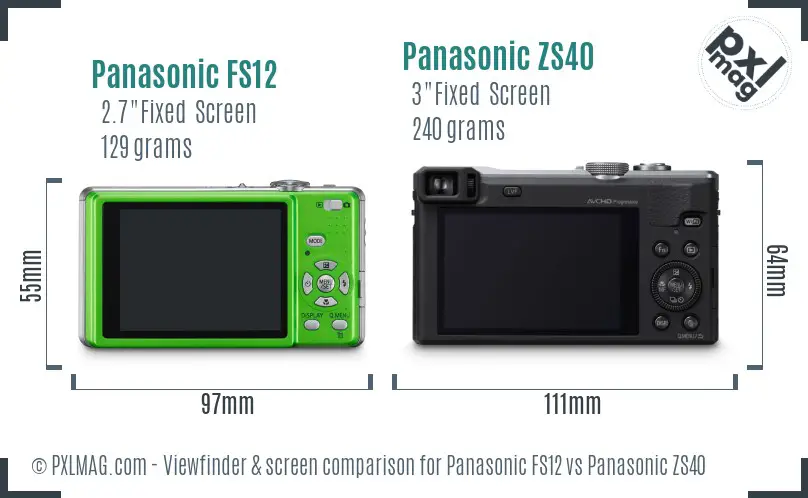 Panasonic FS12 vs Panasonic ZS40 Screen and Viewfinder comparison