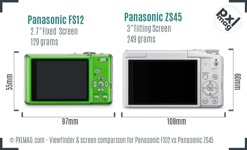 Panasonic FS12 vs Panasonic ZS45 Screen and Viewfinder comparison