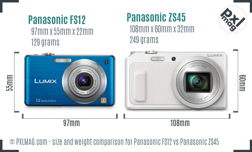 Panasonic FS12 vs Panasonic ZS45 size comparison