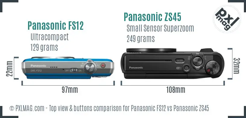 Panasonic FS12 vs Panasonic ZS45 top view buttons comparison
