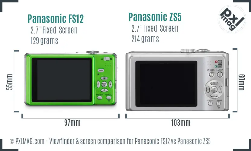 Panasonic FS12 vs Panasonic ZS5 Screen and Viewfinder comparison