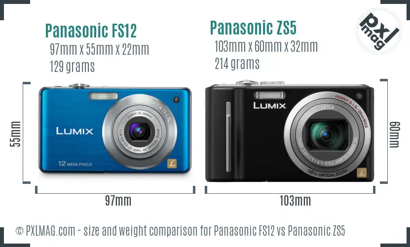 Panasonic FS12 vs Panasonic ZS5 size comparison