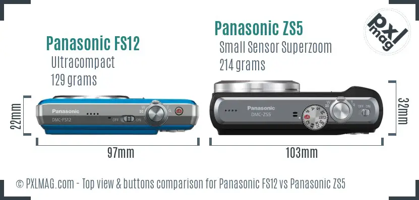 Panasonic FS12 vs Panasonic ZS5 top view buttons comparison