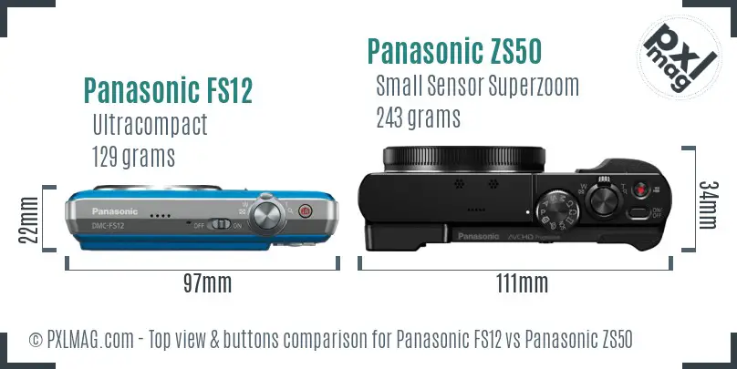 Panasonic FS12 vs Panasonic ZS50 top view buttons comparison