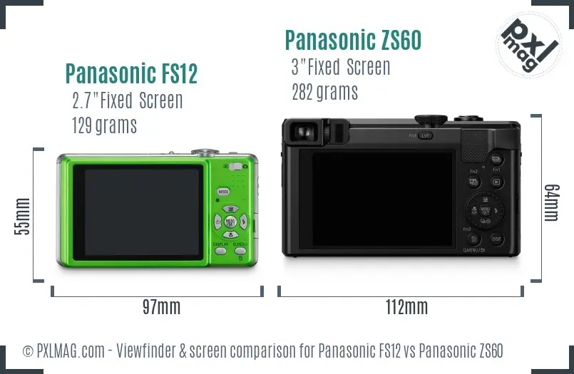 Panasonic FS12 vs Panasonic ZS60 Screen and Viewfinder comparison