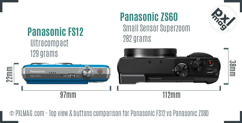 Panasonic FS12 vs Panasonic ZS60 top view buttons comparison