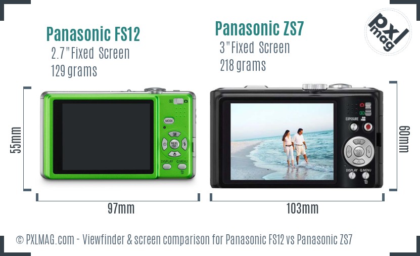 Panasonic FS12 vs Panasonic ZS7 Screen and Viewfinder comparison