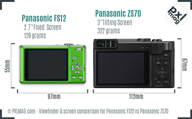 Panasonic FS12 vs Panasonic ZS70 Screen and Viewfinder comparison