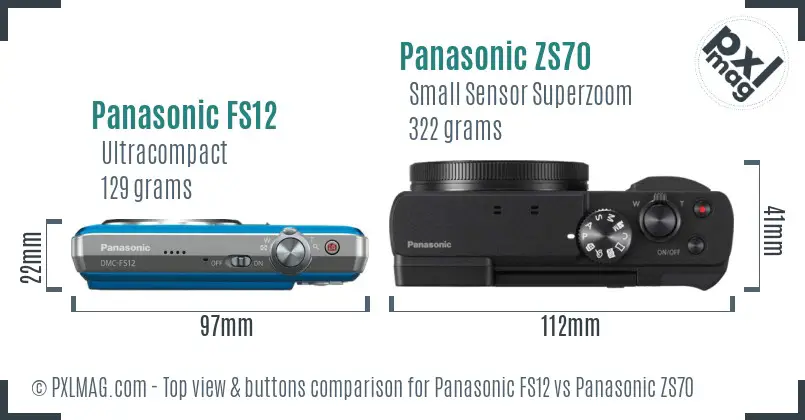 Panasonic FS12 vs Panasonic ZS70 top view buttons comparison