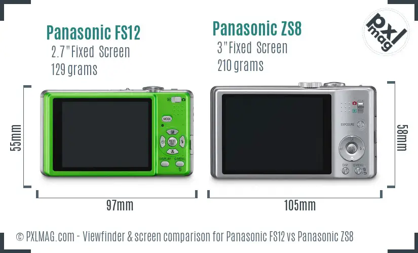 Panasonic FS12 vs Panasonic ZS8 Screen and Viewfinder comparison