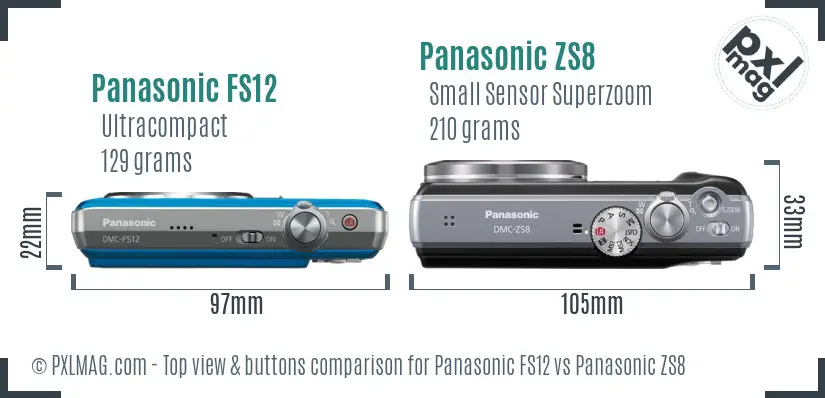 Panasonic FS12 vs Panasonic ZS8 top view buttons comparison
