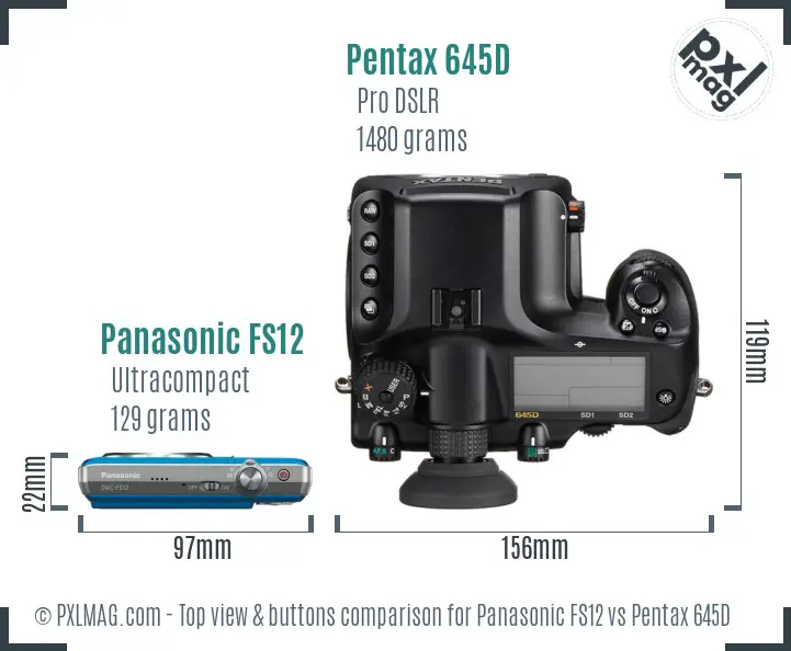 Panasonic FS12 vs Pentax 645D top view buttons comparison