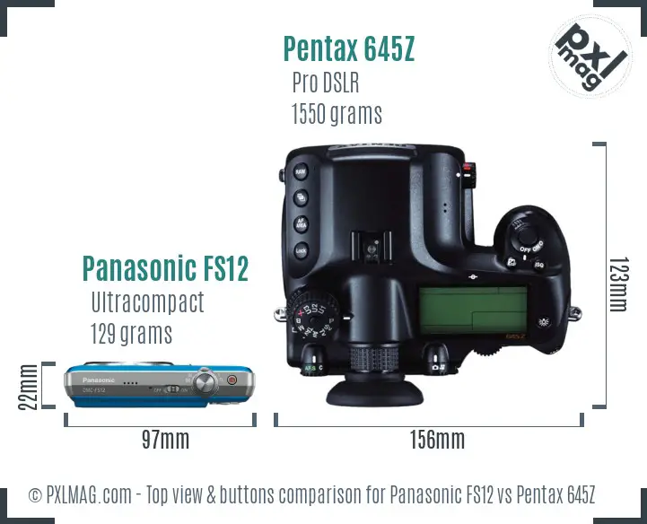 Panasonic FS12 vs Pentax 645Z top view buttons comparison