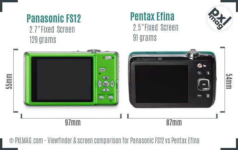 Panasonic FS12 vs Pentax Efina Screen and Viewfinder comparison