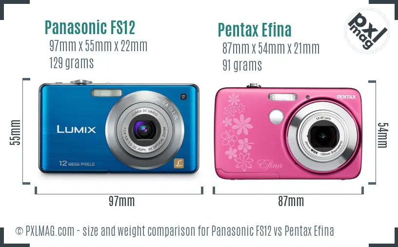 Panasonic FS12 vs Pentax Efina size comparison