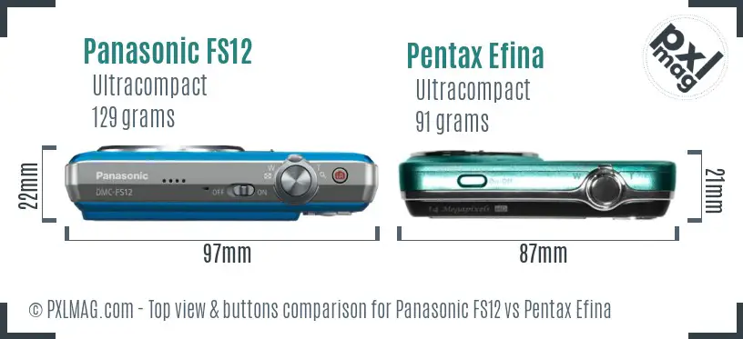 Panasonic FS12 vs Pentax Efina top view buttons comparison