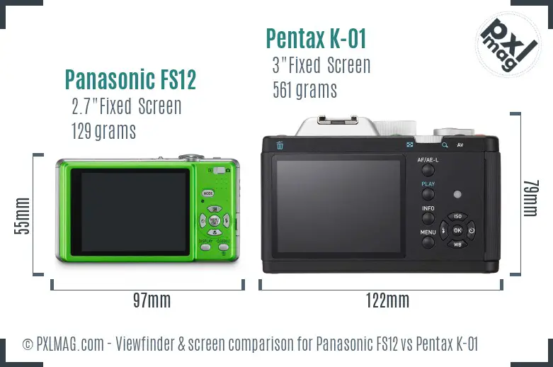 Panasonic FS12 vs Pentax K-01 Screen and Viewfinder comparison