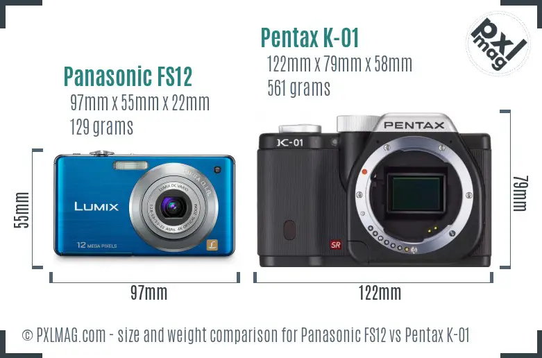 Panasonic FS12 vs Pentax K-01 size comparison