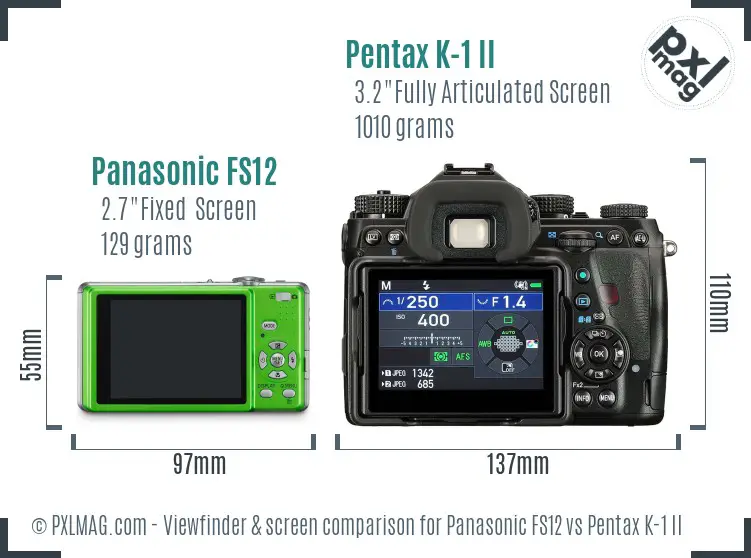 Panasonic FS12 vs Pentax K-1 II Screen and Viewfinder comparison