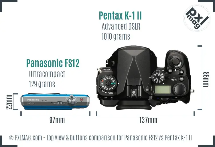 Panasonic FS12 vs Pentax K-1 II top view buttons comparison