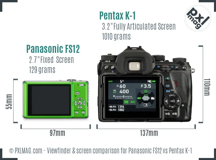 Panasonic FS12 vs Pentax K-1 Screen and Viewfinder comparison
