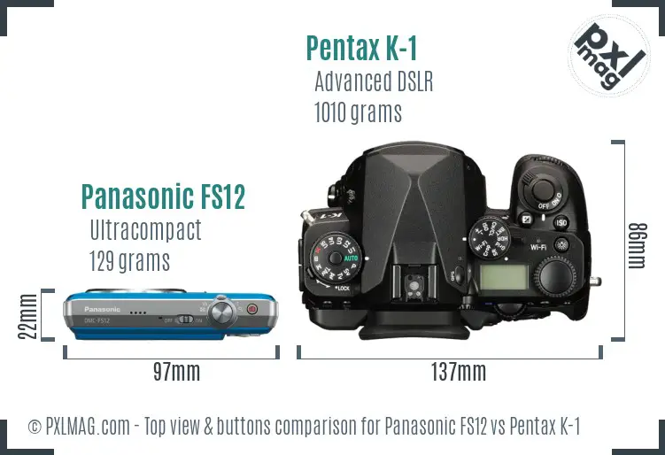 Panasonic FS12 vs Pentax K-1 top view buttons comparison