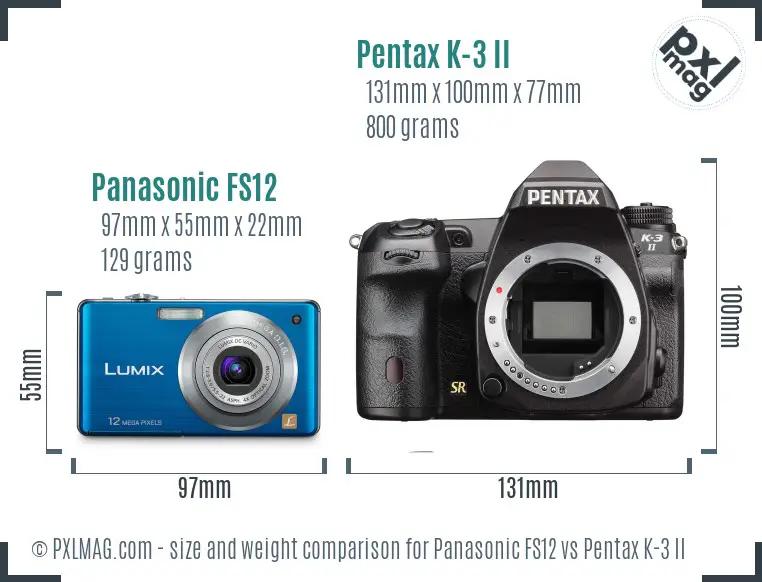 Panasonic FS12 vs Pentax K-3 II size comparison