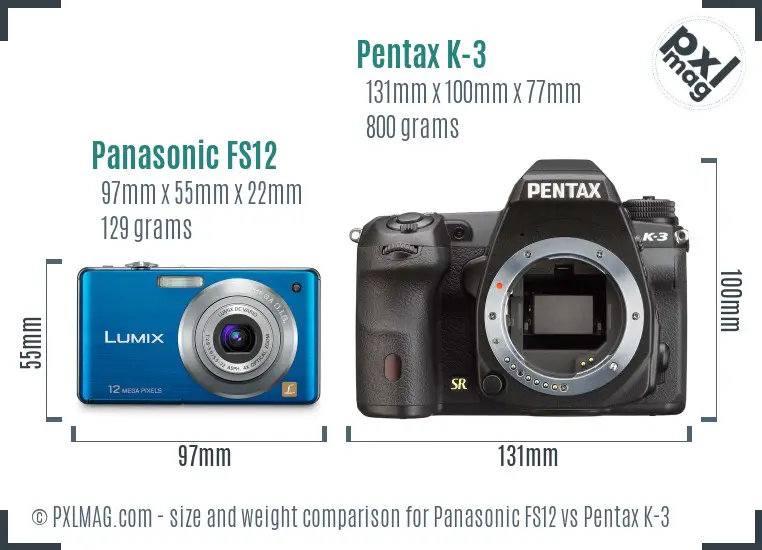 Panasonic FS12 vs Pentax K-3 size comparison