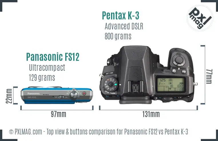 Panasonic FS12 vs Pentax K-3 top view buttons comparison