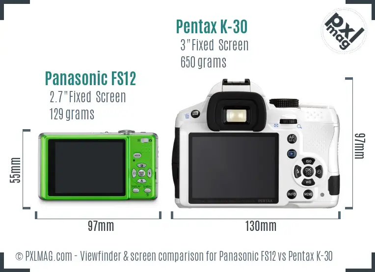 Panasonic FS12 vs Pentax K-30 Screen and Viewfinder comparison
