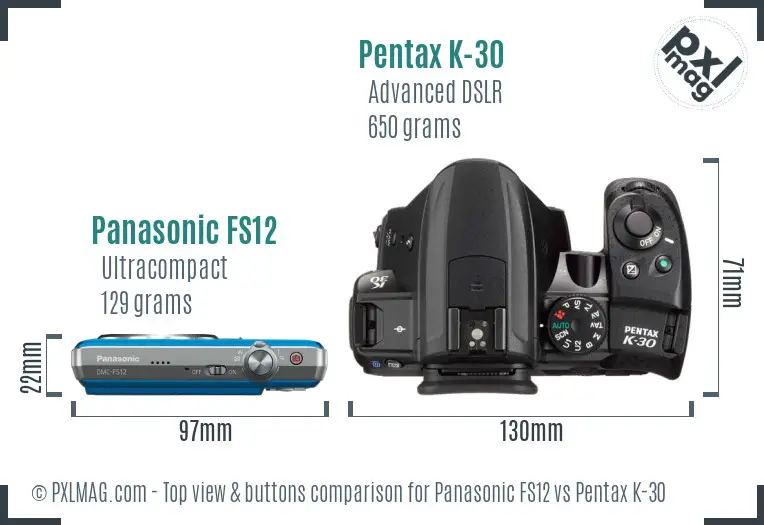 Panasonic FS12 vs Pentax K-30 top view buttons comparison