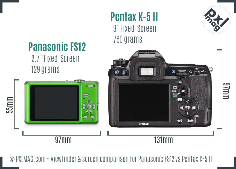 Panasonic FS12 vs Pentax K-5 II Screen and Viewfinder comparison