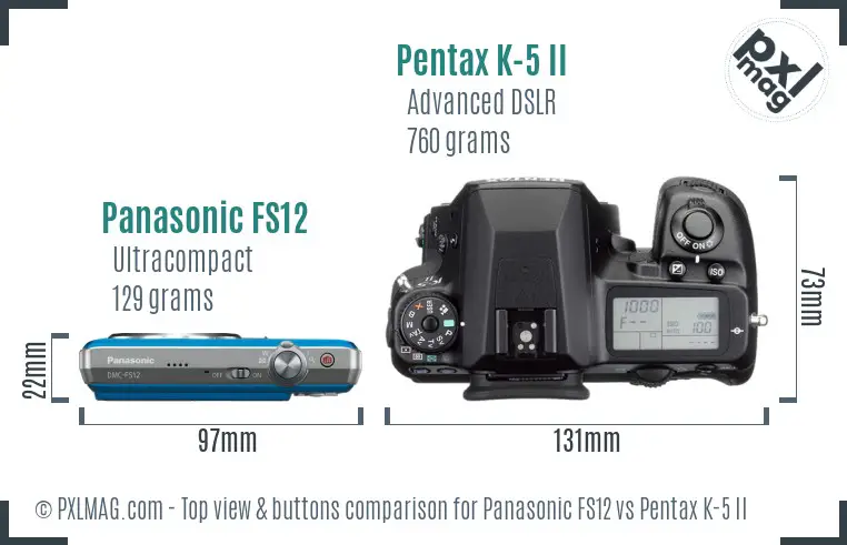 Panasonic FS12 vs Pentax K-5 II top view buttons comparison