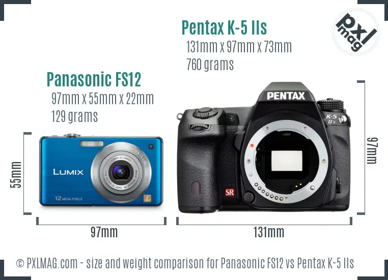 Panasonic FS12 vs Pentax K-5 IIs size comparison