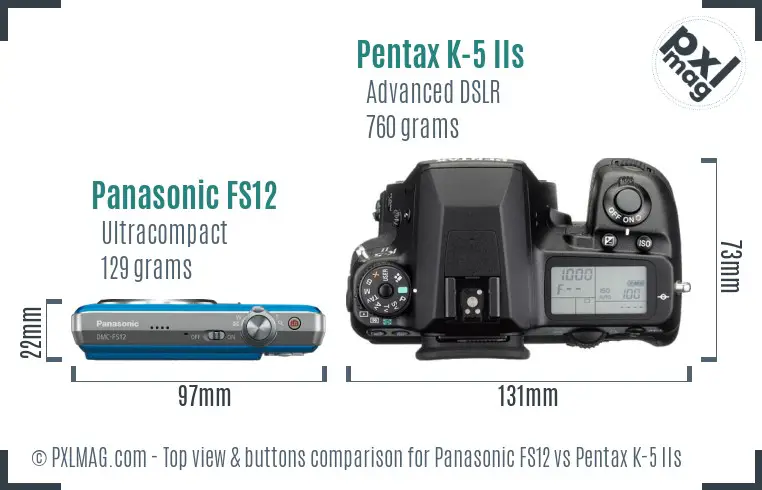 Panasonic FS12 vs Pentax K-5 IIs top view buttons comparison