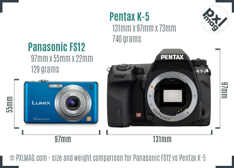 Panasonic FS12 vs Pentax K-5 size comparison