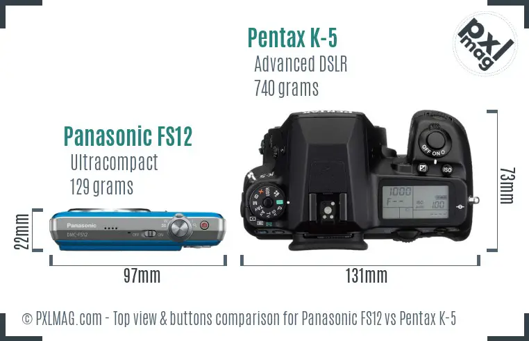 Panasonic FS12 vs Pentax K-5 top view buttons comparison