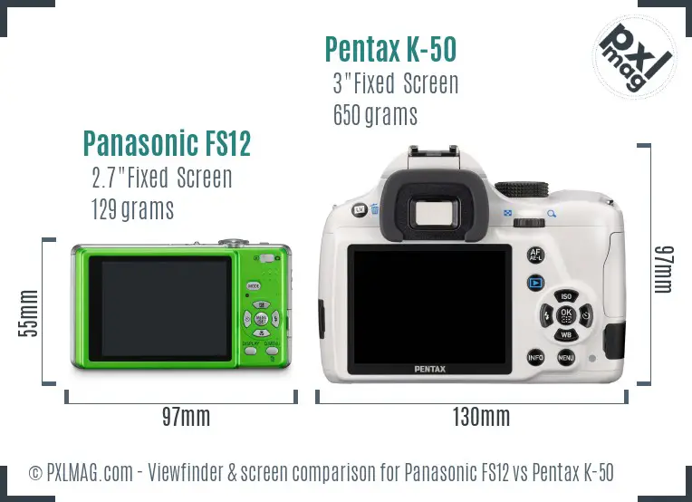 Panasonic FS12 vs Pentax K-50 Screen and Viewfinder comparison