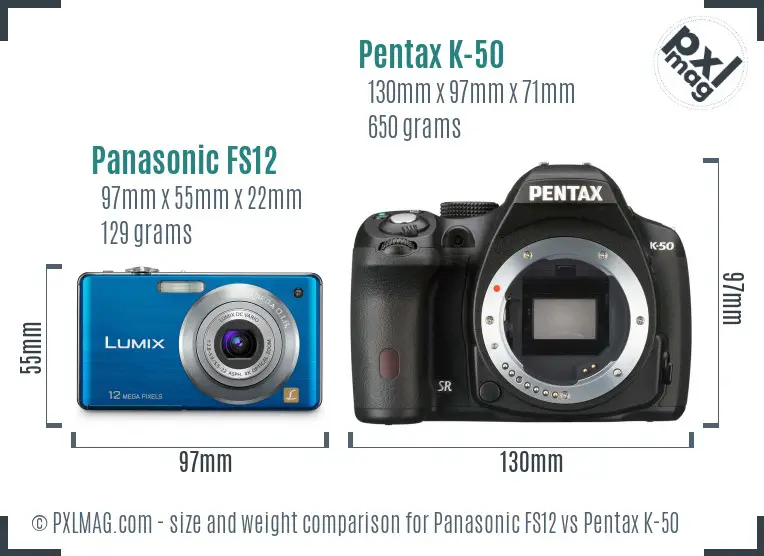 Panasonic FS12 vs Pentax K-50 size comparison