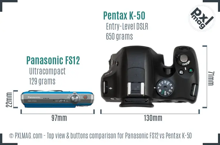 Panasonic FS12 vs Pentax K-50 top view buttons comparison